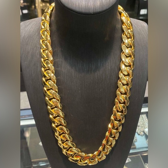 🔥Cz Diamond Miami Cubian Chain Stamp 14k Gold Plated 5X Layered 12mm Thick 24”